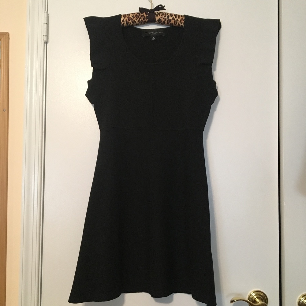 Black Ruffle Sleeve Sweater Knit Mini Dress